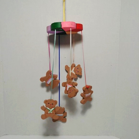 Adorable Colorful Painted Wooden Bear Mobile - Picture 2 of 14